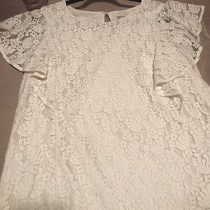 Ivory Lace Top With Ruffled Sleeves